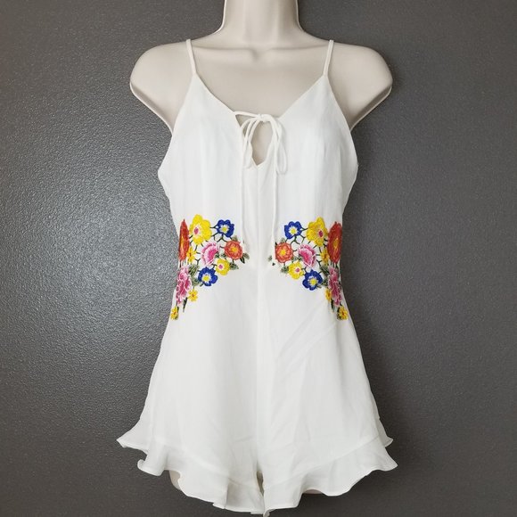 Forever 21 Pants - Forever 21 White Floral Spaghetti Strap Romper